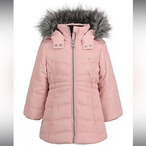 Calvin Klein Jeans Girls Faux Fur Hooded Fleece Lined Coat in Pink 2T